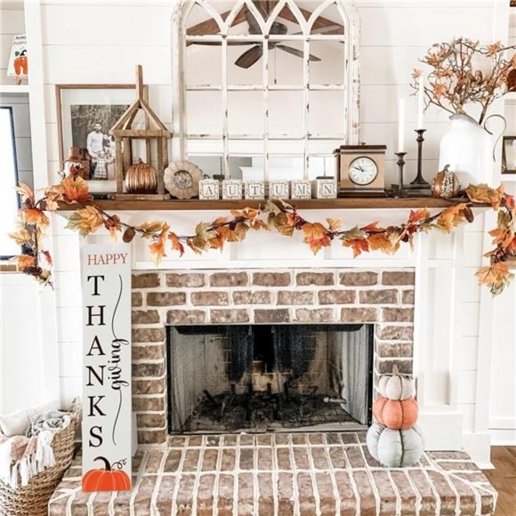 Hello Fall Sign, Double-Sided Thanksgiving Fall Sign 40" Wooden Welcome Sign - Picture 6 of 6